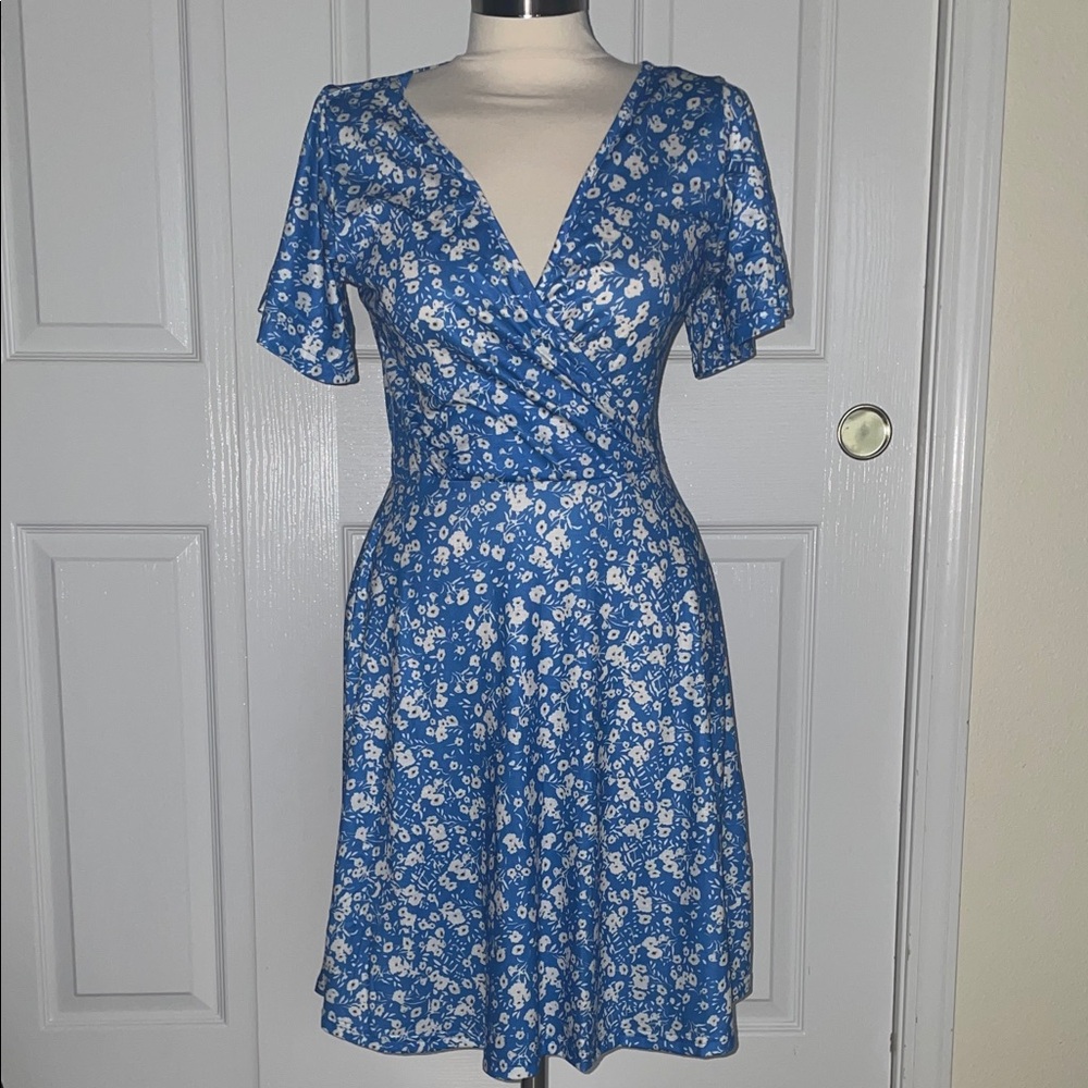 Floral Blue Wrap Dress size S